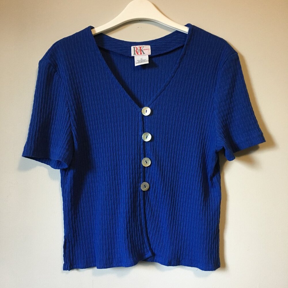 VTG R&K Originals Sapphire Blue Ribbed Mother of Pearl Button Up 12